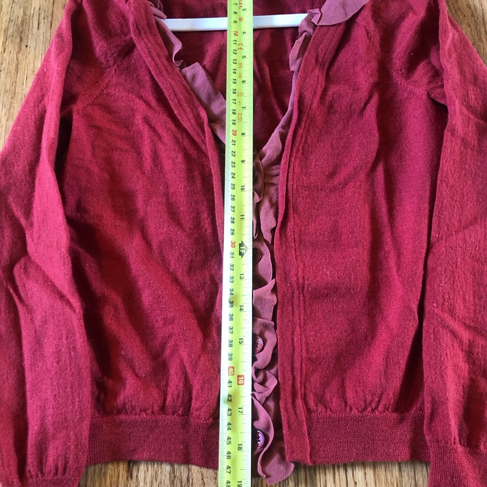 J Crew red Ruffled Cardigan